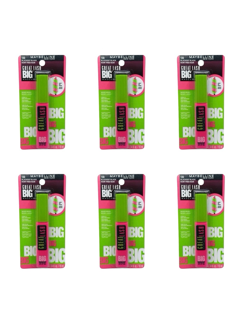 Maybelline New York Great Lash Big® Mascara - Blackest Black - Bundle of 6